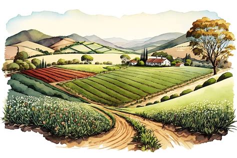 ilustración de un campo de cultivo mixto con lentejas y cereales