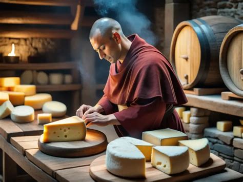 Monjes elaborando queso tradicionalmente en una abadía