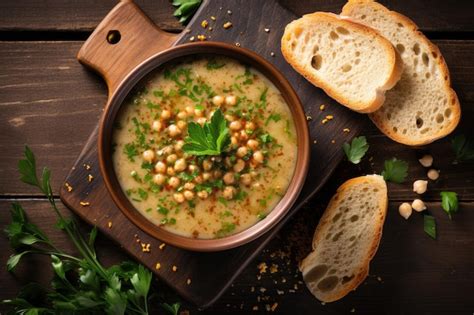 Sopa de garbanzos servida con pan