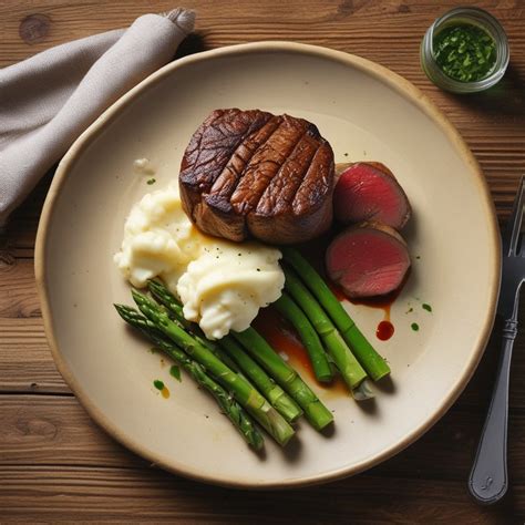 Medallón de filete con papas duquesa y espárragos