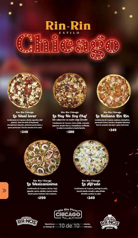 Menú ilustrado de Rin Rin Pizza mostrando las variedades