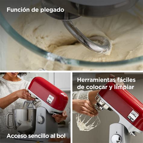 Ilustración de varios electrodomésticos de cocina Kenwood, incluyendo una amasadora Major.