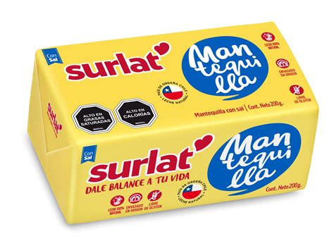 Envase de mantequilla Surlat en bloque con texto promocional