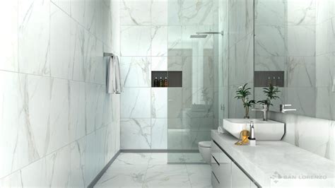 Detalle de terminaciones interiores: piso de porcelanato y baño revestido