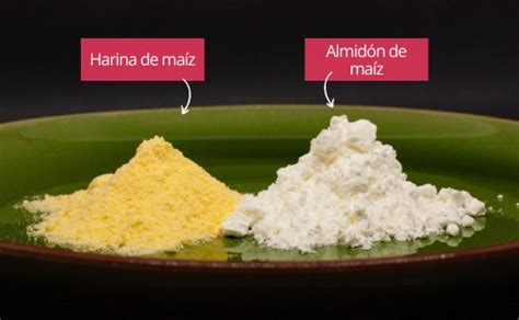 Esquema comparativo de harinas sin gluten: almidón de maíz, harina de arroz y fécula de mandioca.