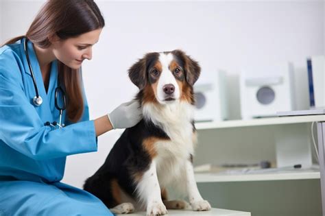 Veterinario examinando a un perro en una clínica.
