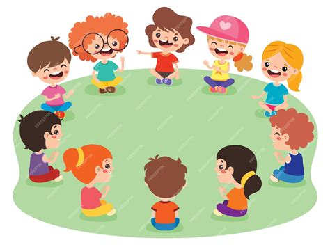 Ilustración de niños formando un círculo y cantando, con un ambiente alegre.