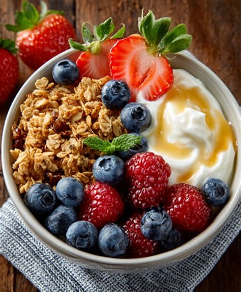 Plato con yogur griego y frutas en el contexto de la dieta mediterránea