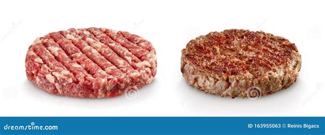 Imagen de hamburguesas crudas y cocinadas