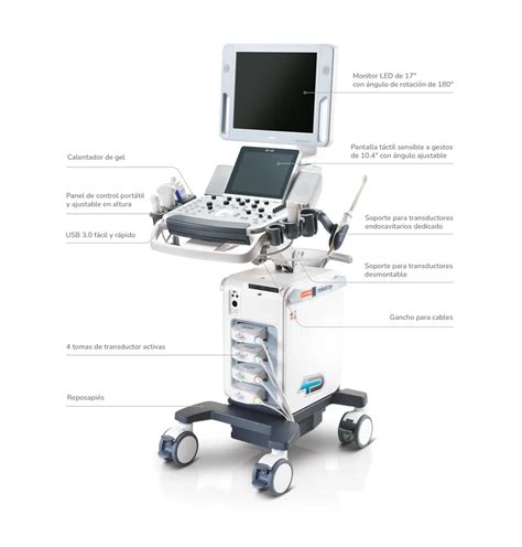 Esquema de un ecógrafo Doppler realizando un examen abdominal