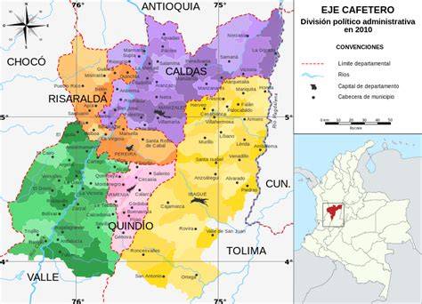 Mapa histórico y geográfico de la región del Eje Cafetero destacando la ubicación estratégica de Anserma.