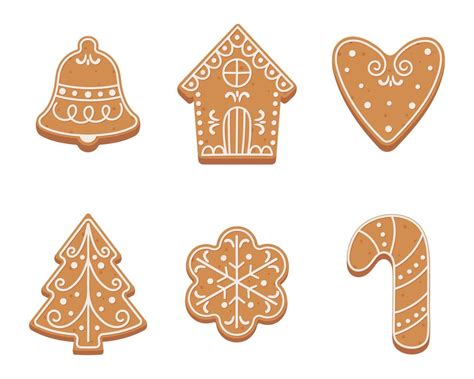 Ilustración de galletas de jengibre con formas navideñas clásicas.