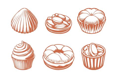 Ilustración de un surtido de pasteles franceses clásicos como éclairs, profiteroles y macarons.