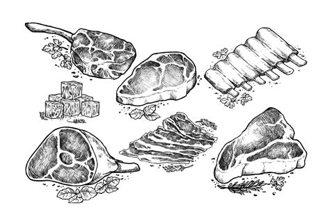 ilustracion de cortes de carne antes y despues de ser ablandados