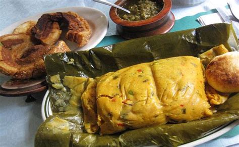 Infografía que muestra los ingredientes básicos del tamal valluno: masa de maíz, carnes, vegetales y hojas de plátano.