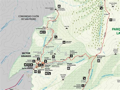 Mapa esquemático de los senderos y puntos de interés del Parque Nacional La Campana
