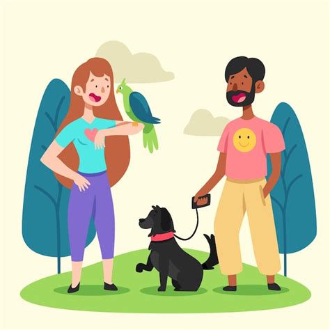 Ilustración de personas y animales interactuando pacíficamente
