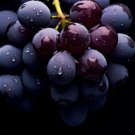 Fotografía de un racimo de uvas negras frescas sobre una superficie de madera, mostrando su textura y color característicos.