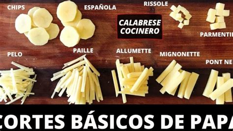 Infografía comparativa de tipos de cortes de papa: finos (tipo hilo), estándar y tipo Duquesa, mostrando su relación con el tiempo de cocción.