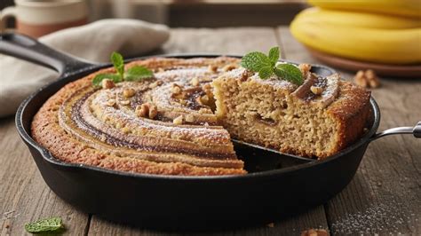 Tarta de banana en sartén recién hecha