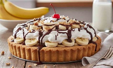 Tarta de banana en sartén servida con helado