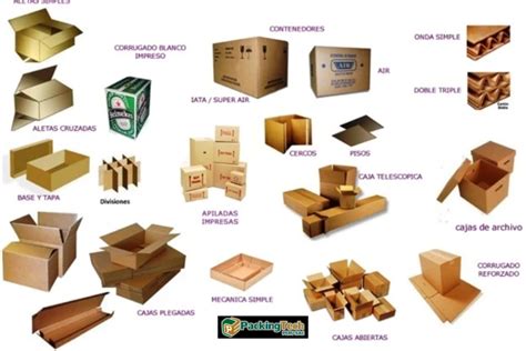 Variedad de cajas de cartón de diferentes tipos y tamaños, algunas personalizadas con logos.