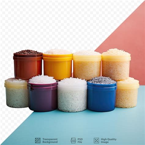 Arroz de colores vibrantes en recipientes, listo para ser utilizado en manualidades.