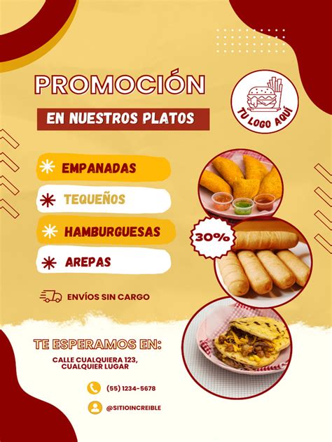 Menú de comidas rápidas con empanadas, sándwiches y patacones