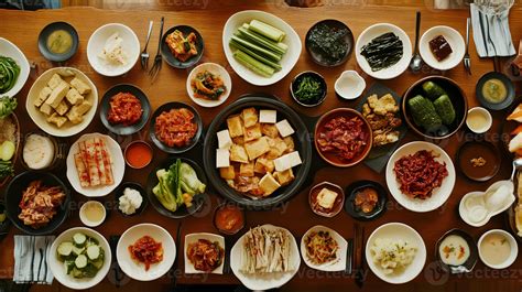 Mesa coreana con múltiples banchan