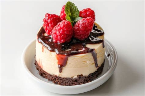 Una tarta vienesa de frambuesa en un plato, decorada con frambuesas frescas y azúcar glas.