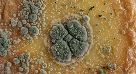 Imagen ilustrativa de moho en champiñones congelados, mostrando parches difusos.