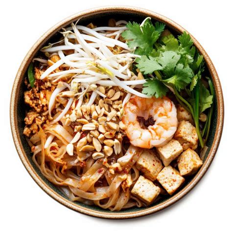 Fotografía de un tazón humeante de Pad Thai.