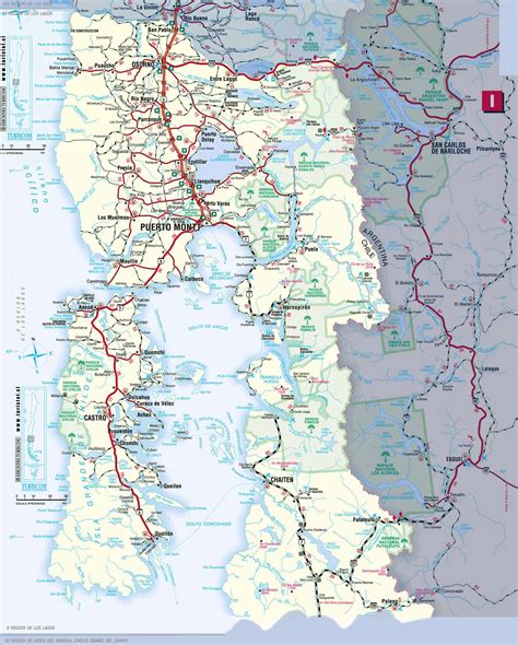 Mapa de la Región de Los Lagos con la ruta a Hornopirén resaltada