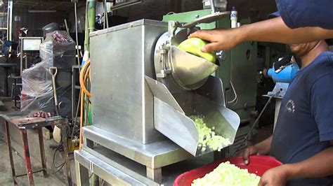 máquina industrial cortando cebollas en cubos