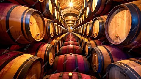 Detalle de barricas de roble en una bodega de Cognac