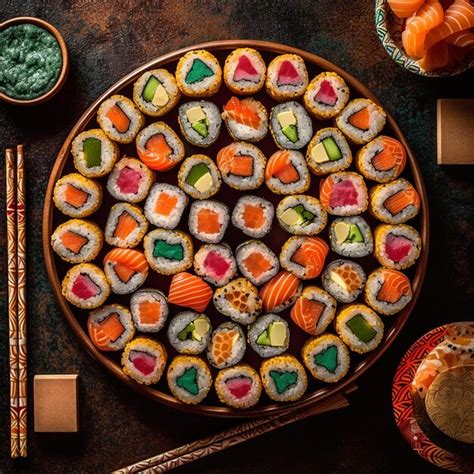Plato de sushi balls variadas con diferentes decoraciones