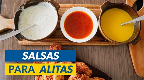 Infografía mostrando diferentes tipos de salsas para alitas de pollo con sus ingredientes clave.