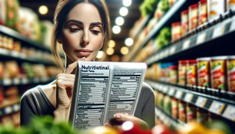 Ilustración de una persona leyendo la etiqueta nutricional de un producto alimenticio en un supermercado.