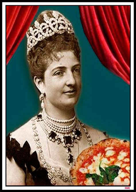 Ilustración de la reina Margarita de Saboya disfrutando de una pizza Margarita.