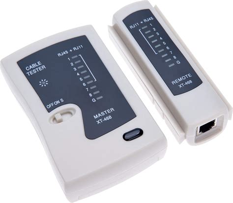 Probador de cables UTP RJ45 en funcionamiento