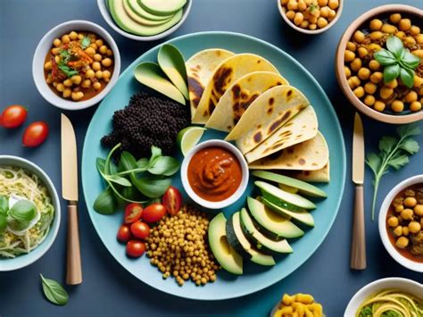 Variedad de platos veganos y sin gluten en la mesa