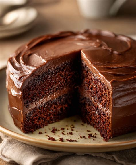 Sección transversal de una torta de chocolate con un relleno generoso de crema de frambuesa entre las capas.