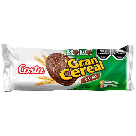 Galletas Gran Cereal de cacao con información nutricional