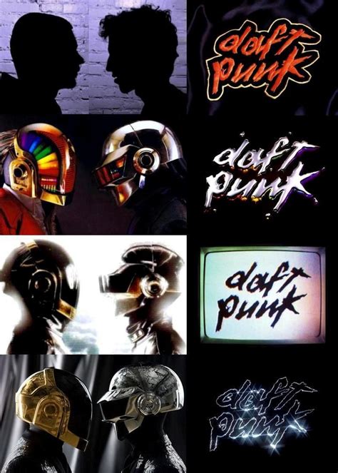 Collage de portadas de álbumes de Daft Punk: Homework, Discovery, Human After All, Random Access Memories