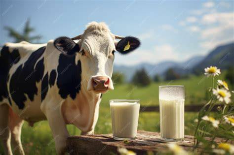 Vaca lechera y leche fresca