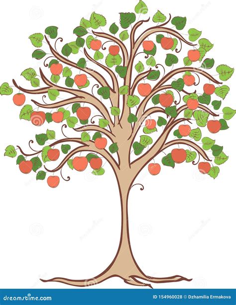 Ilustración de un manzano con manzanas maduras.