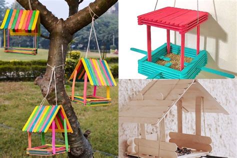 Casita para pájaros construida con palitos de helado