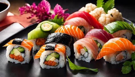Variedad de rollos de sushi y sushiburgers.