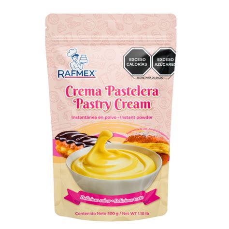 Foto de crema pastelera en polvo en su envase, y una imagen de la crema preparada en un bol.