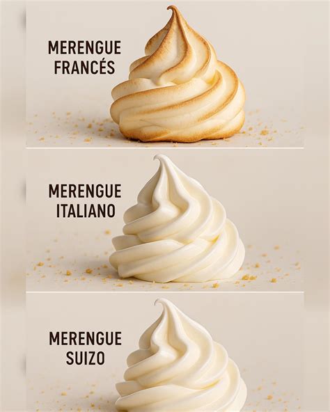 infografía comparando la textura y el brillo del merengue francés, suizo e italiano